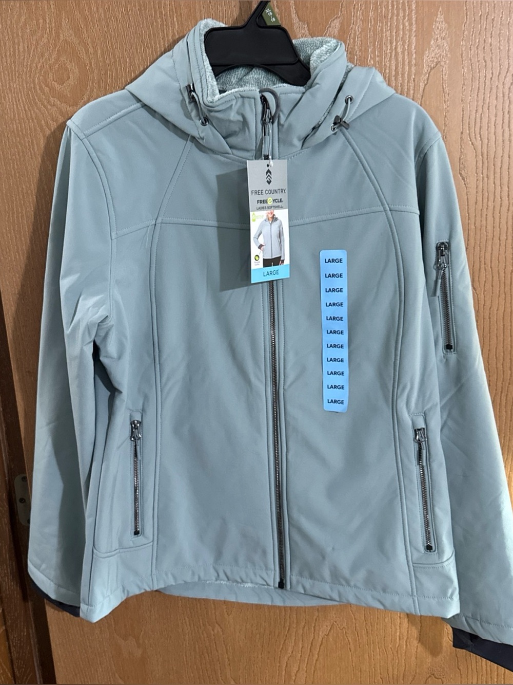 Free Country Women's Softshell Jacket Attached Hood, Zippered Pockets Large NWT